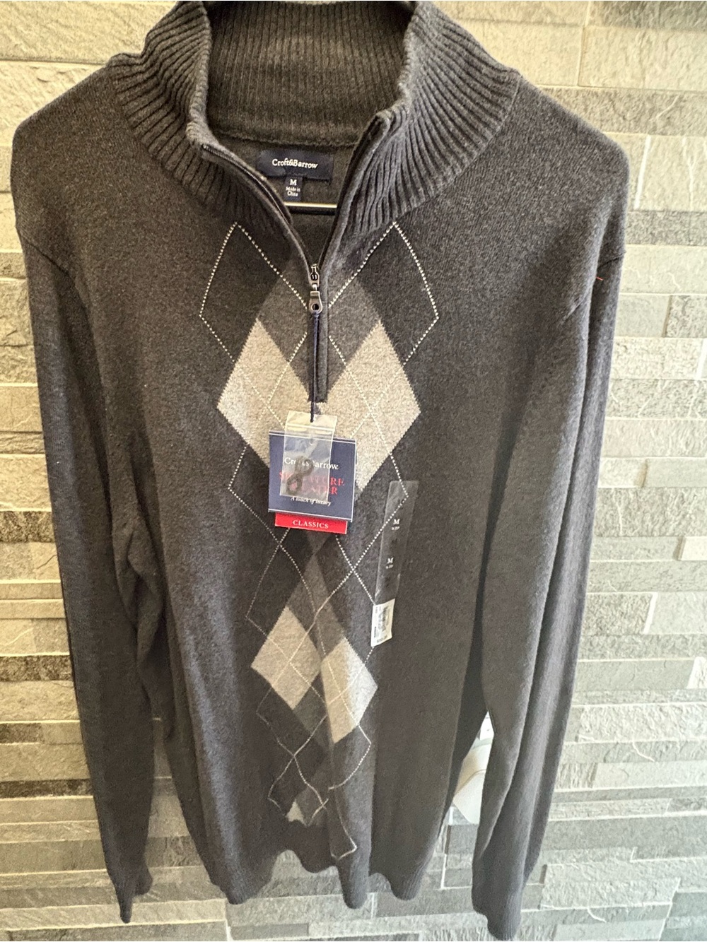 croft & barrow Men's Charcoal Gray Argyle Zip-Neck Sweater
